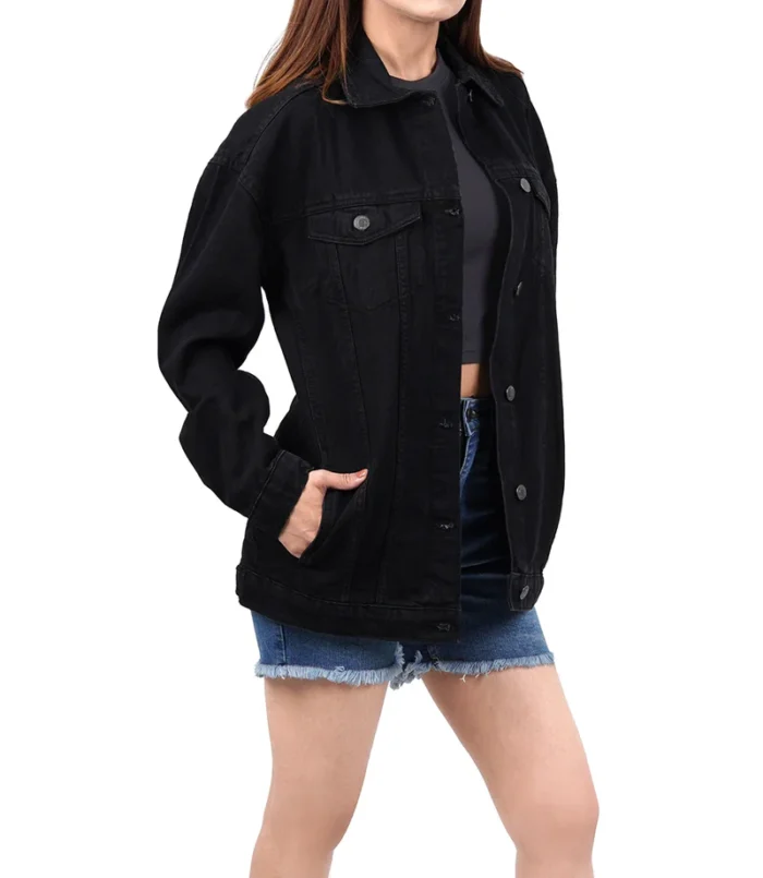 Women's Black Oversized Denim Jacket – Stylish & Trendy Casual Outerwear - Image 5