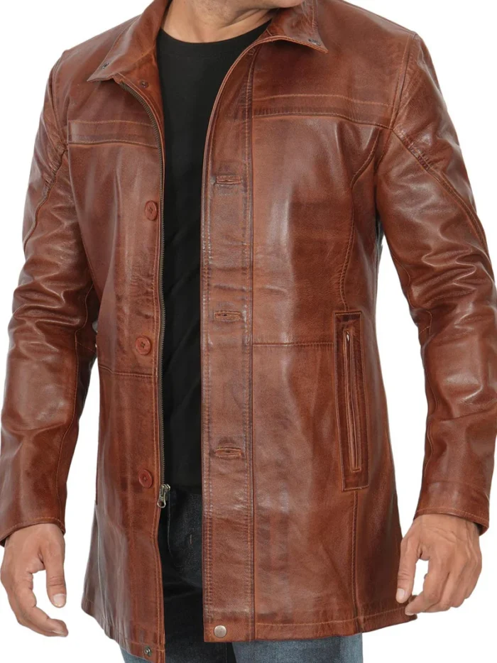 Bristol Men's Vintage Cognac Brown Leather Car Coat – Timeless Style & Premium Winter Outerwear - Image 5