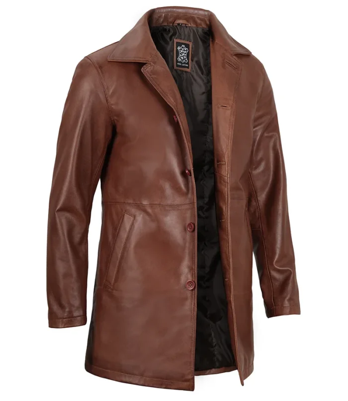 Men's Tan Brown 3/4 Length Leather Car Coat – Premium Leather Outerwear for All Seasons - Image 6