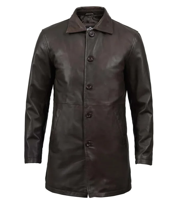 Men's Tall Distressed Dark Brown Leather Car Coat – Rugged Style & Superior Comfort - Image 6