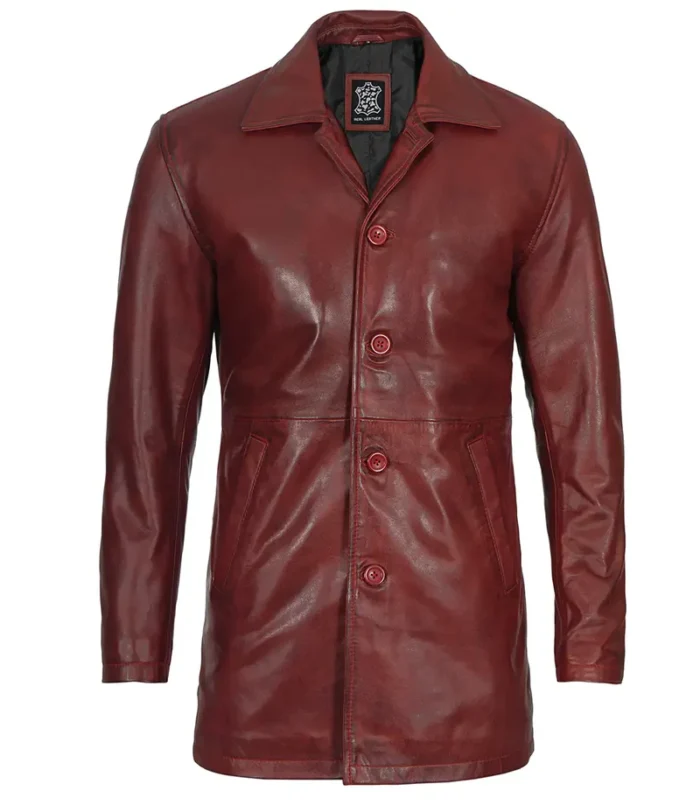 Maroon Real Lambskin Leather Car Coat for Men – Stylish & Durable Outerwear - Image 7