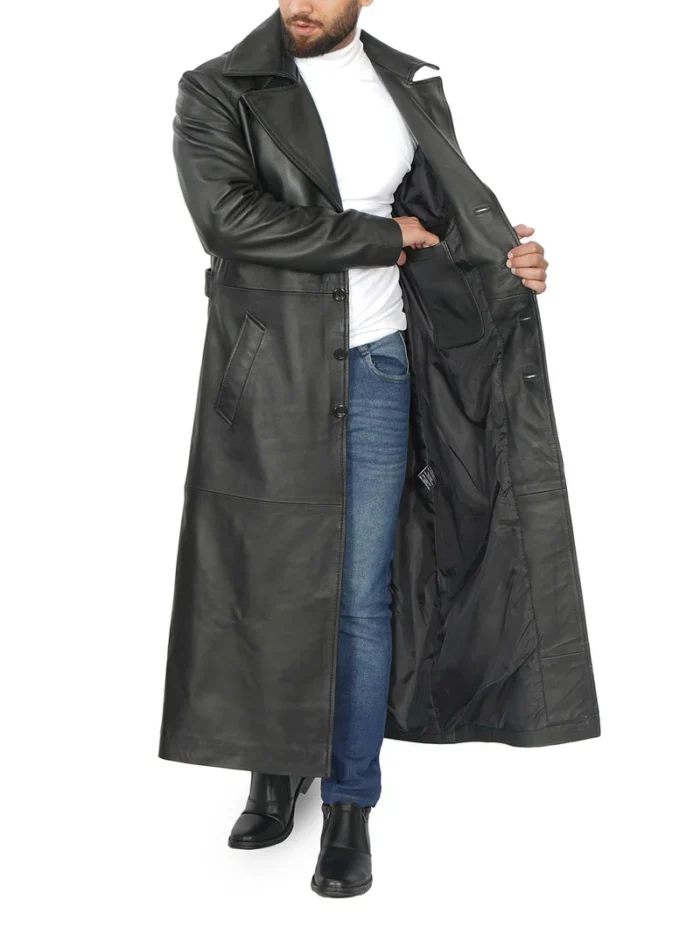 Jackson Men's Black Leather Long Coat – Stylish & Durable Winter Outerwear for Men - Image 6