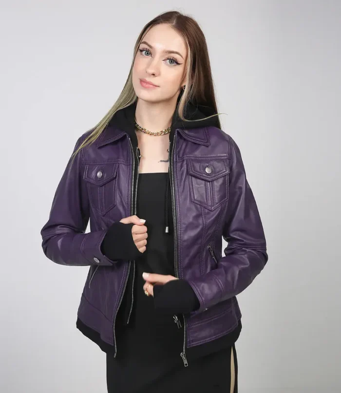 Women's Black Leather Motorcycle Jacket with Hood – Stylish & Durable Outerwear for Every Ride - Image 4