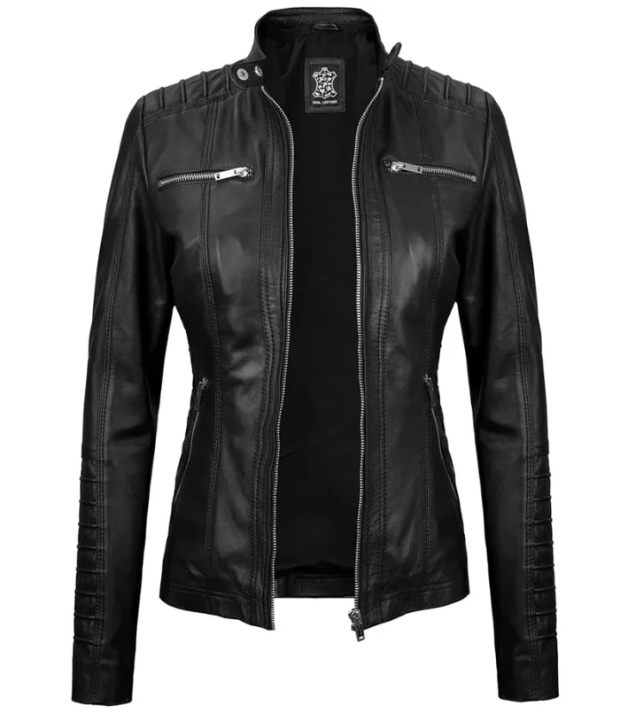 Black Leather Jacket with Detachable Hood for Women – Plus Size Stylish & Comfortable Outerwear - Image 6