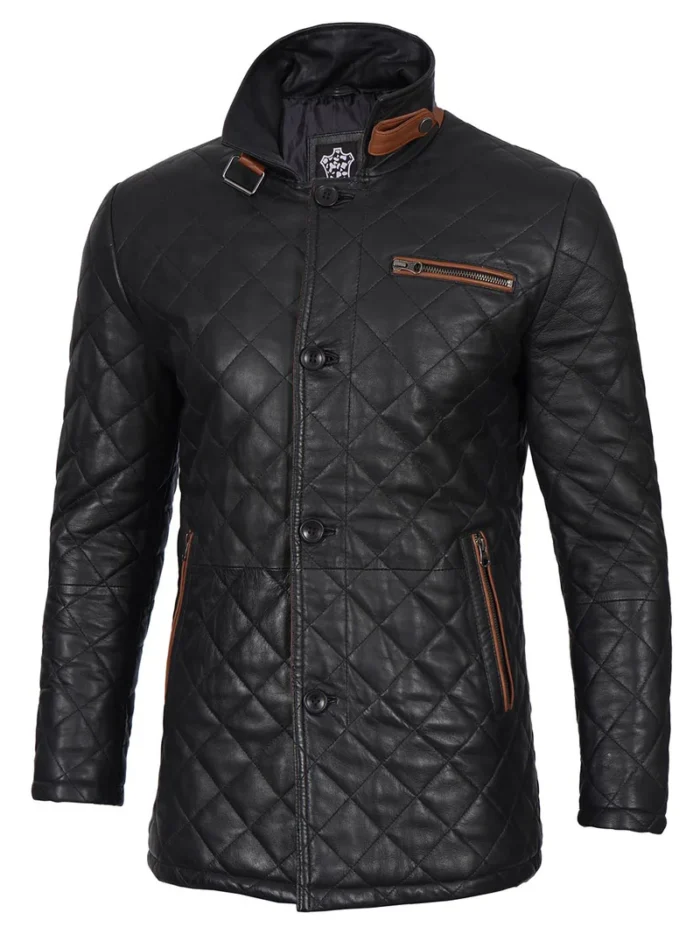 Glen Men's Black Quilted Leather Coat – Premium Real Lambskin with Modern Design - Image 6