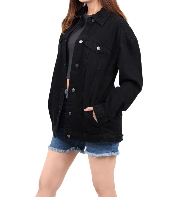 Women's Black Oversized Denim Jacket – Stylish & Trendy Casual Outerwear - Image 6