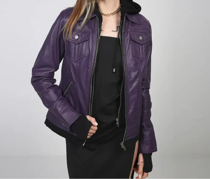 Women's Black Leather Motorcycle Jacket with Hood – Stylish & Durable Outerwear for Every Ride - Image 5