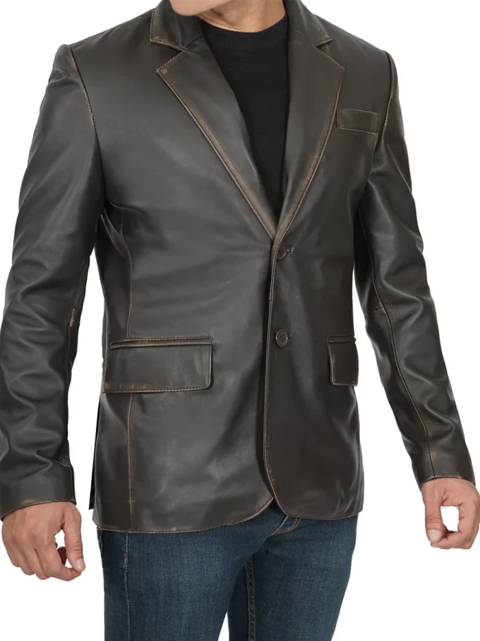 Men's Dark Brown Real Leather Blazer – Premium & Stylish Outerwear for Sophisticated Looks - Image 7