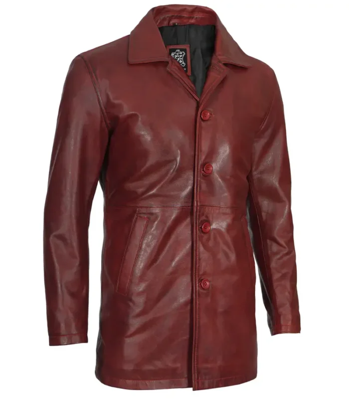 Maroon Real Lambskin Leather Car Coat for Men – Stylish & Durable Outerwear - Image 8