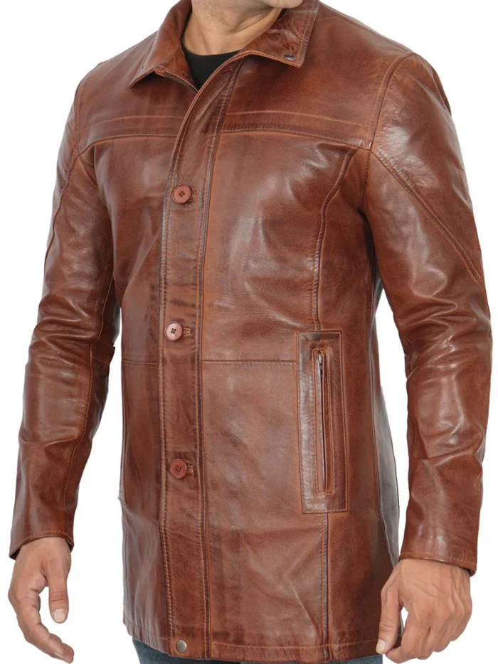 Bristol Men's Vintage Cognac Brown Leather Car Coat – Timeless Style & Premium Winter Outerwear - Image 8