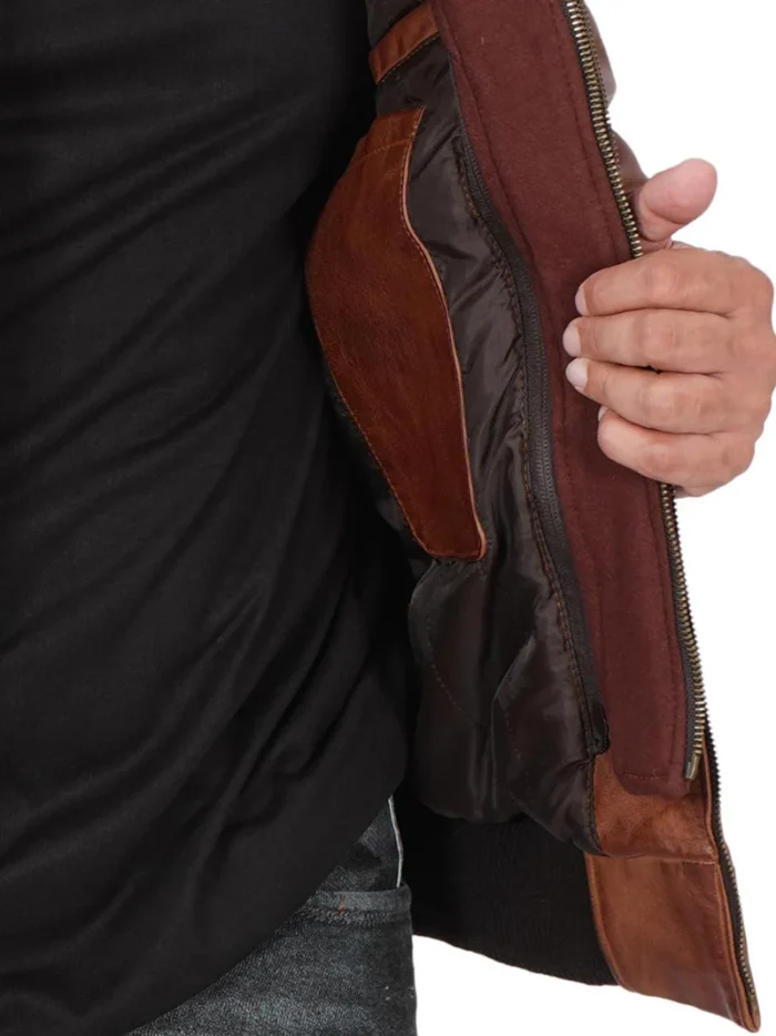 Edinburgh Men's Bomber Brown Leather Jacket with Removable Hood – Stylish & Versatile - Image 8