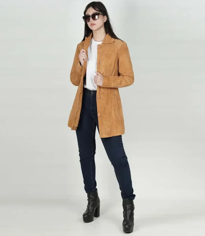 Kandis Brown Women's Suede Car Coat – Elegant & Warm Winter Outerwear - Image 7