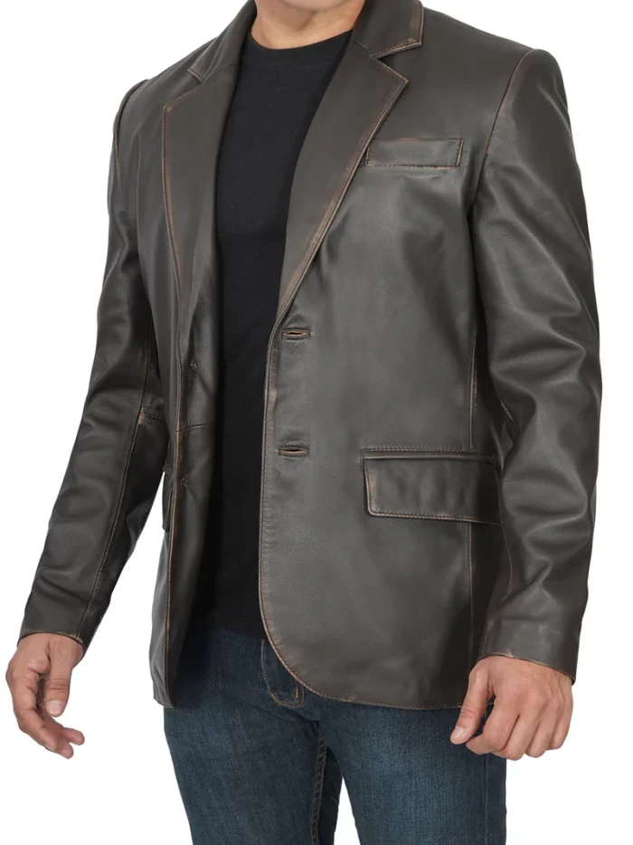 Men's Dark Brown Real Leather Blazer – Premium & Stylish Outerwear for Sophisticated Looks - Image 8