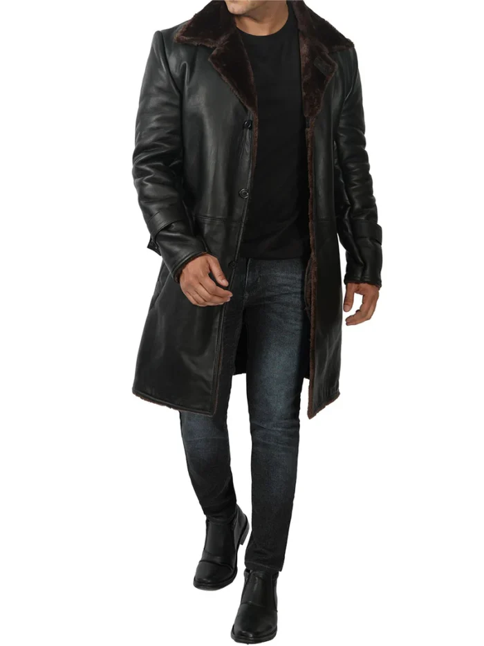 Chandler 3/4 Length Black Shearling Coat Men's – Luxurious & Warm Winter Outerwear - Image 9